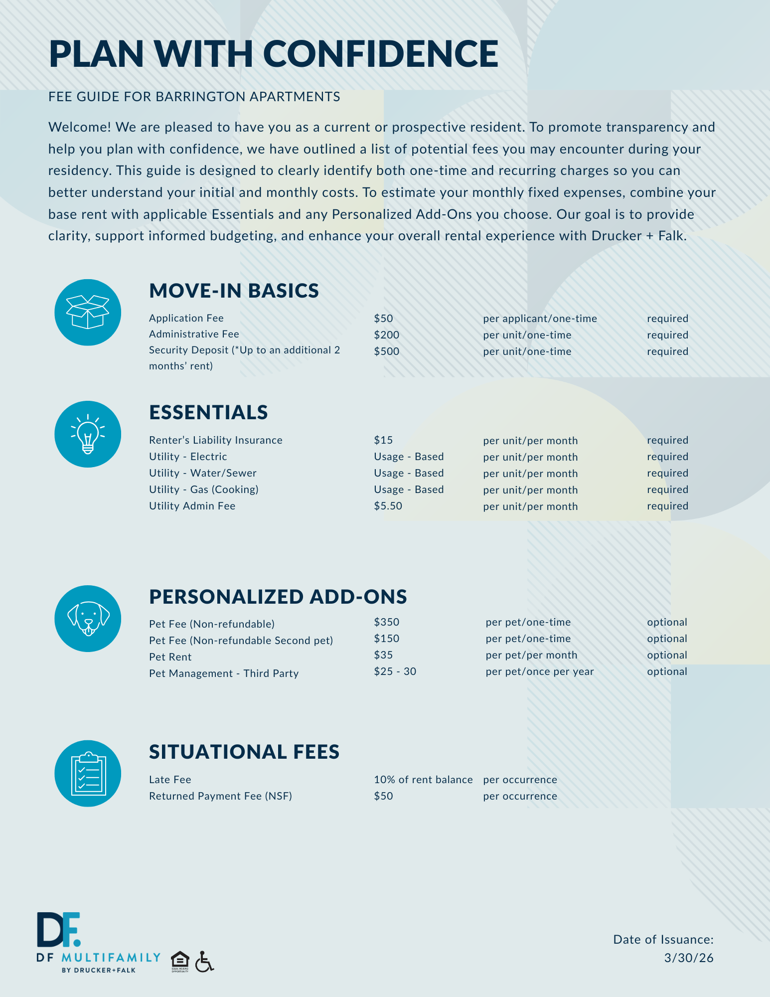 Fee Guide for Pines of York - Please call our leasing office for more details
